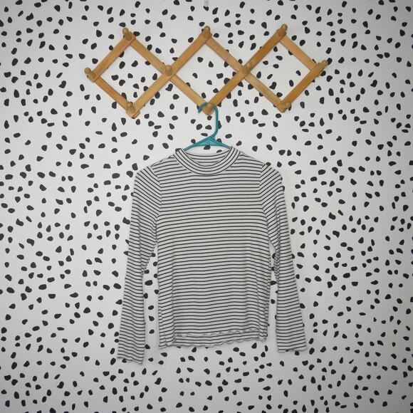 Cat & Jack White Striped Mock Neck Ribbed Girls Long Sleeve Shirt - Picture 1 of 6